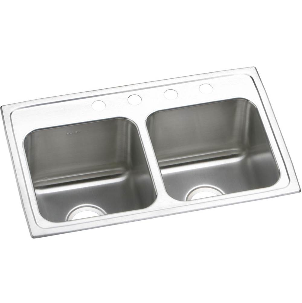 Elkay Lustertone Classic Stainless Steel 29'' x 18'' x 10'', 4-Hole Equal Double Bowl Drop-in Sink