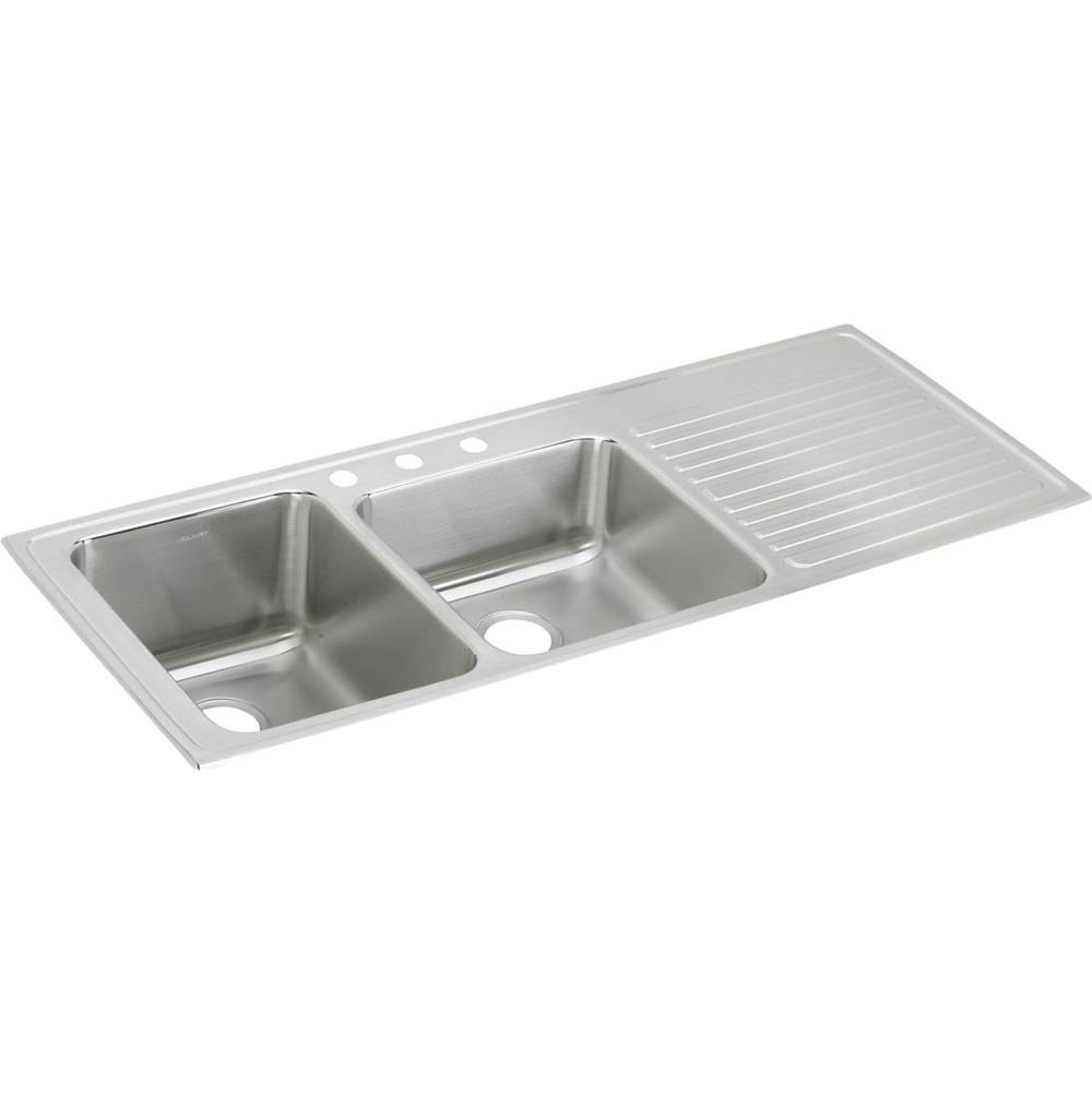 Elkay Lustertone Classic Stainless Steel 54'' x 22'' x 10'', Offset Double Bowl Drop-in Sink with Drainboard