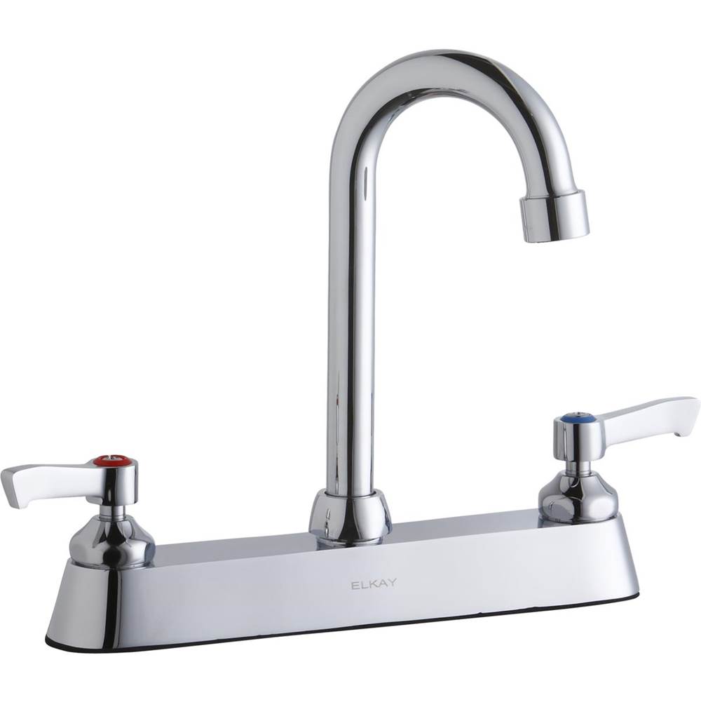 Elkay 8'' Centerset with Exposed Deck Faucet with 4'' Gooseneck Spout 2'' Lever Handles Chrome