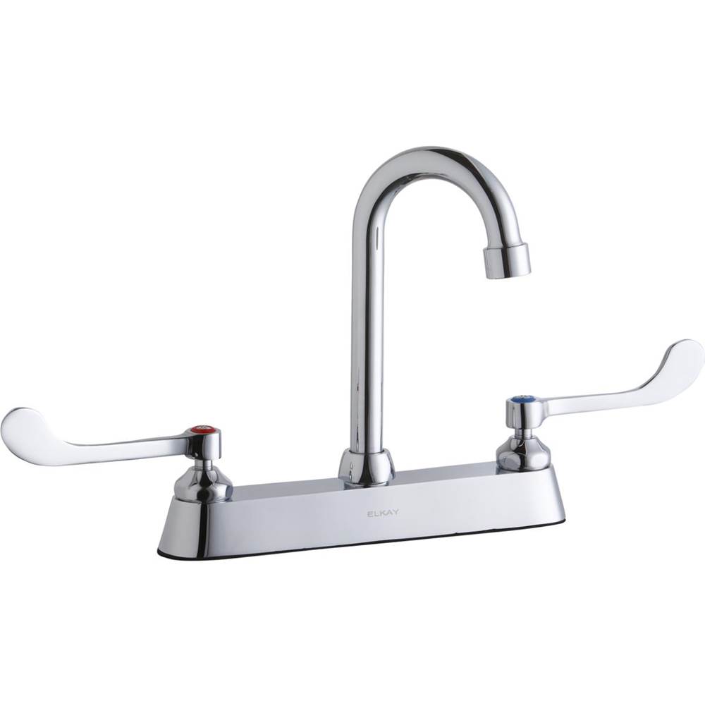 Elkay 8'' Centerset with Exposed Deck Faucet with 4'' Gooseneck Spout 6'' Wristblade Handles Chrome
