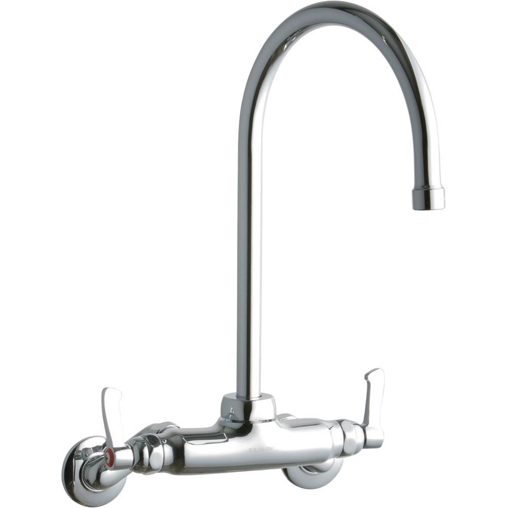 Elkay Foodservice 3-8'' Adjustable Centers Wall Mount Faucet w/8'' Gooseneck Spout 2in Lever Handles 2in Inlet Chrome
