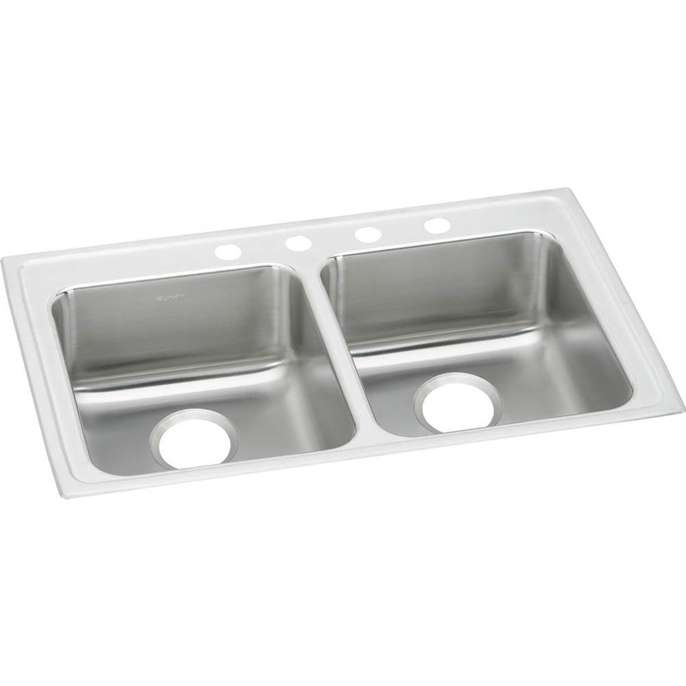 Elkay Lustertone Classic Stainless Steel 29'' x 22'' x 6-1/2'', 4-Hole Equal Double Bowl Drop-in ADA Sink