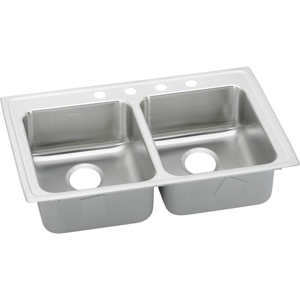 Elkay Lustertone Classic Stainless Steel 33'' x 19-1/2'' x 6'', 3-Hole Equal Double Bowl Drop-in ADA Sink with Quick-clip