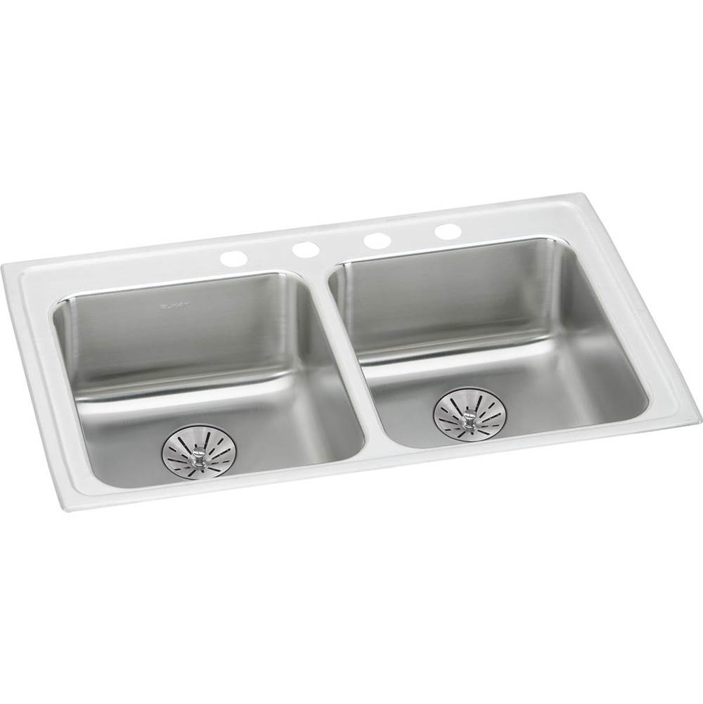Elkay Lustertone Classic Stainless Steel 33'' x 19-1/2'' x 6-1/2'', 1-Hole Double Bowl Drop-in ADA Sink w/Perfect Drain