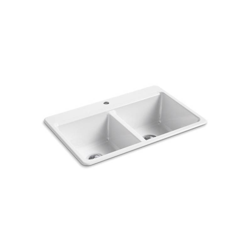 Kohler Riverby® 33'' x 22'' x 9-5/8'' top-mount double-equal workstation kitchen sink with accessories and single faucet hole