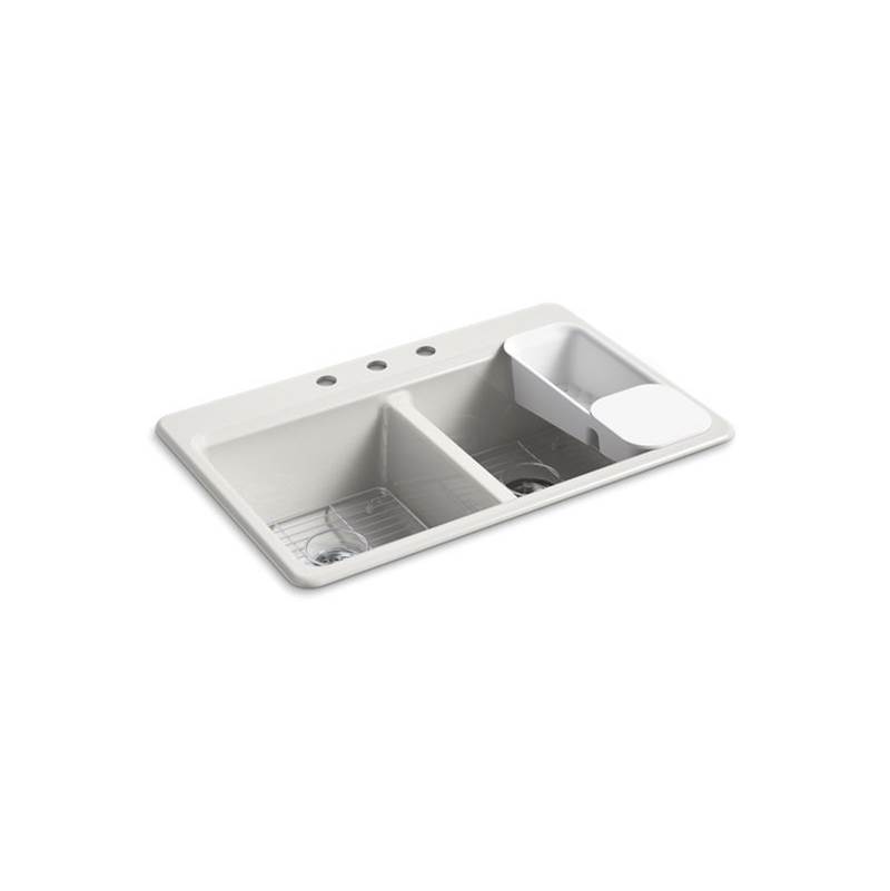 Kohler Riverby® 33'' x 22'' x 9-5/8'' top-mount double-equal workstation kitchen sink with accessories and 3 faucet holes