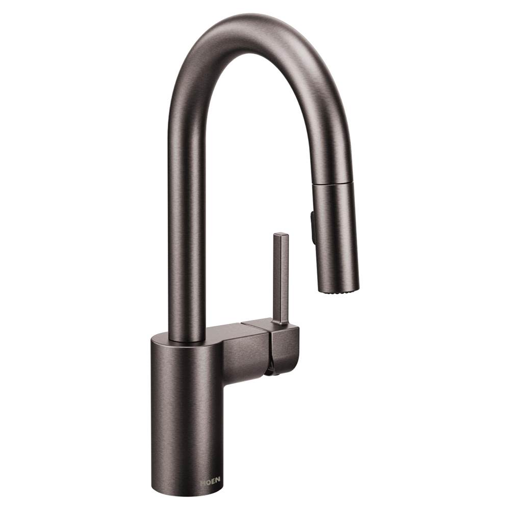 Moen Align One-Handle Pulldown Modern Bar Faucet with Power Clean featuring Reflex, Black Stainless